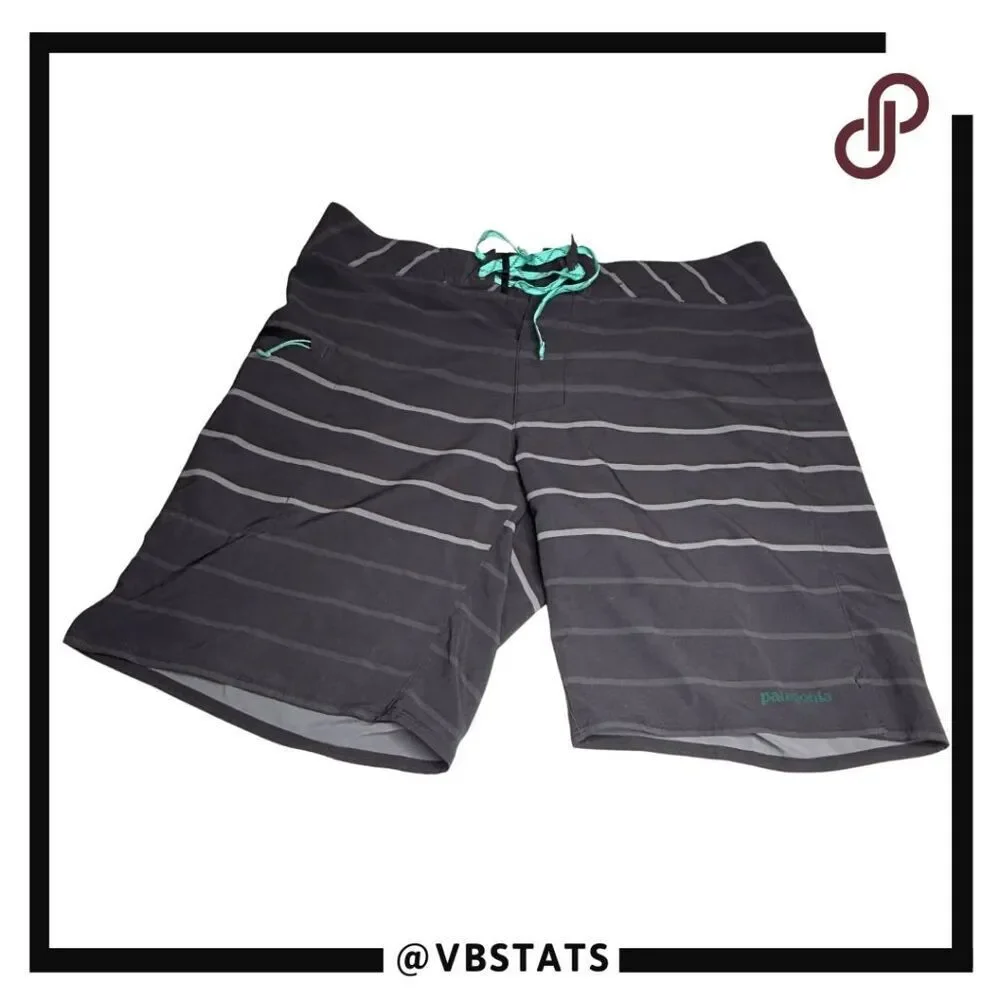 Patagonia Men's Striped Drawstring Surfing Swim Board Shorts Black Gray Size 34‎